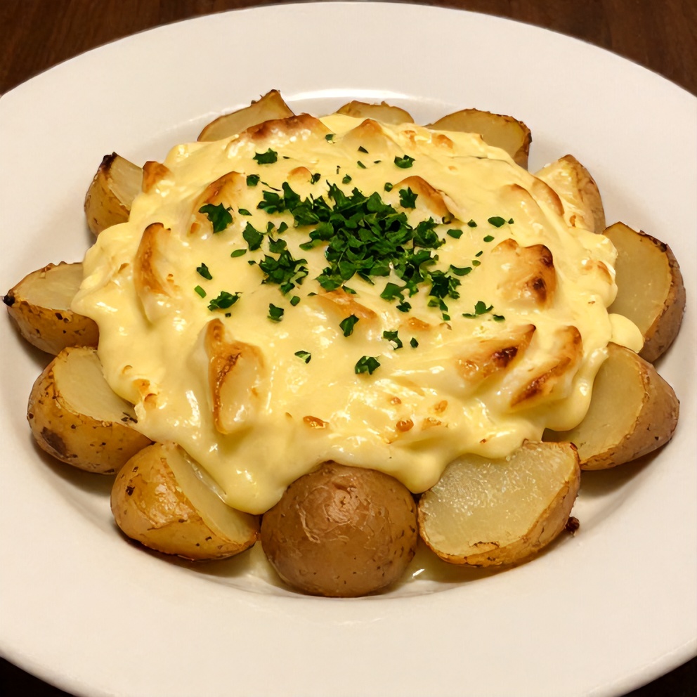 Plated serving of classic scalloped potatoes