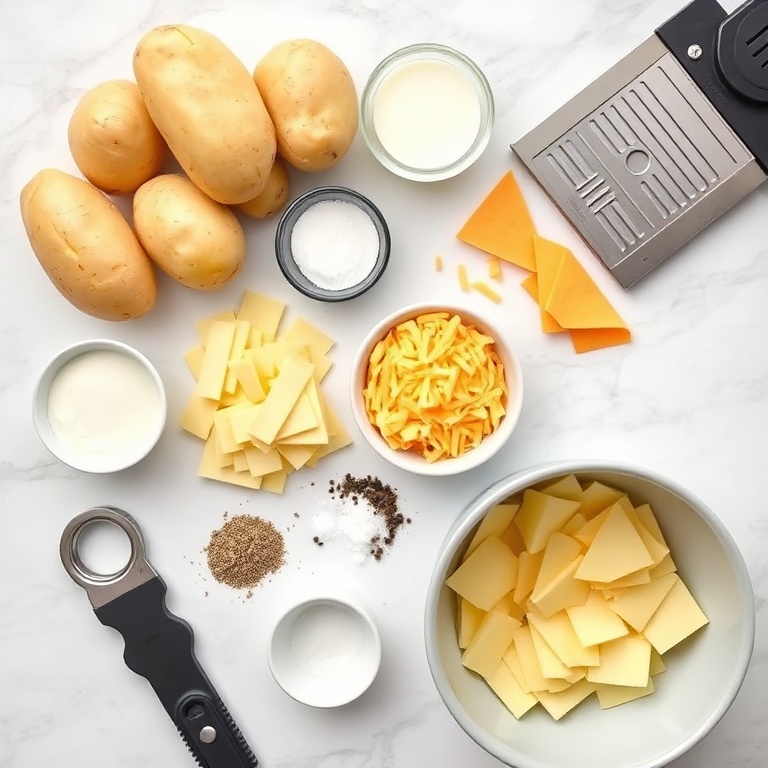 Raw ingredients for classic scalloped potatoes