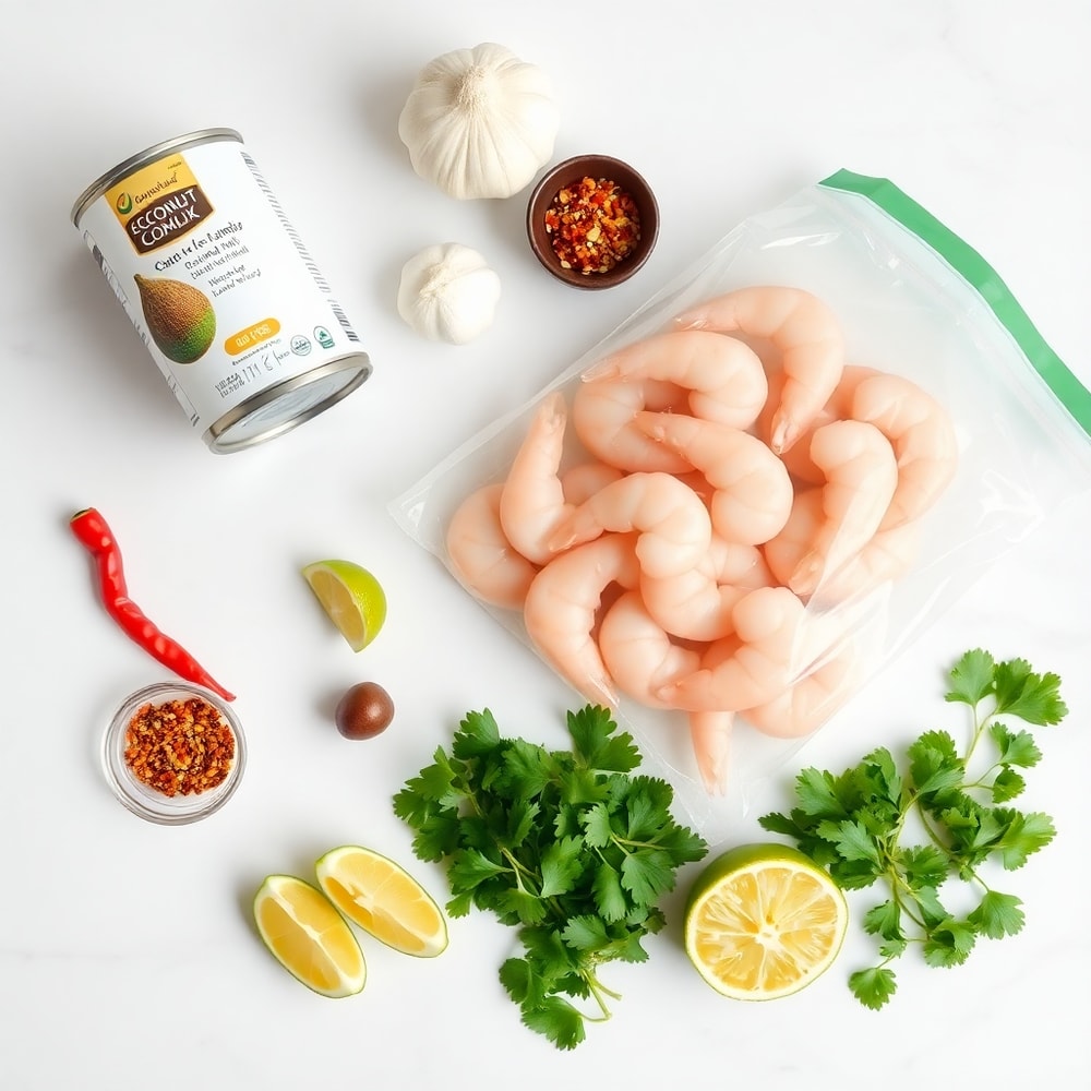 Raw ingredients for Creamy Coconut Garlic Shrimp