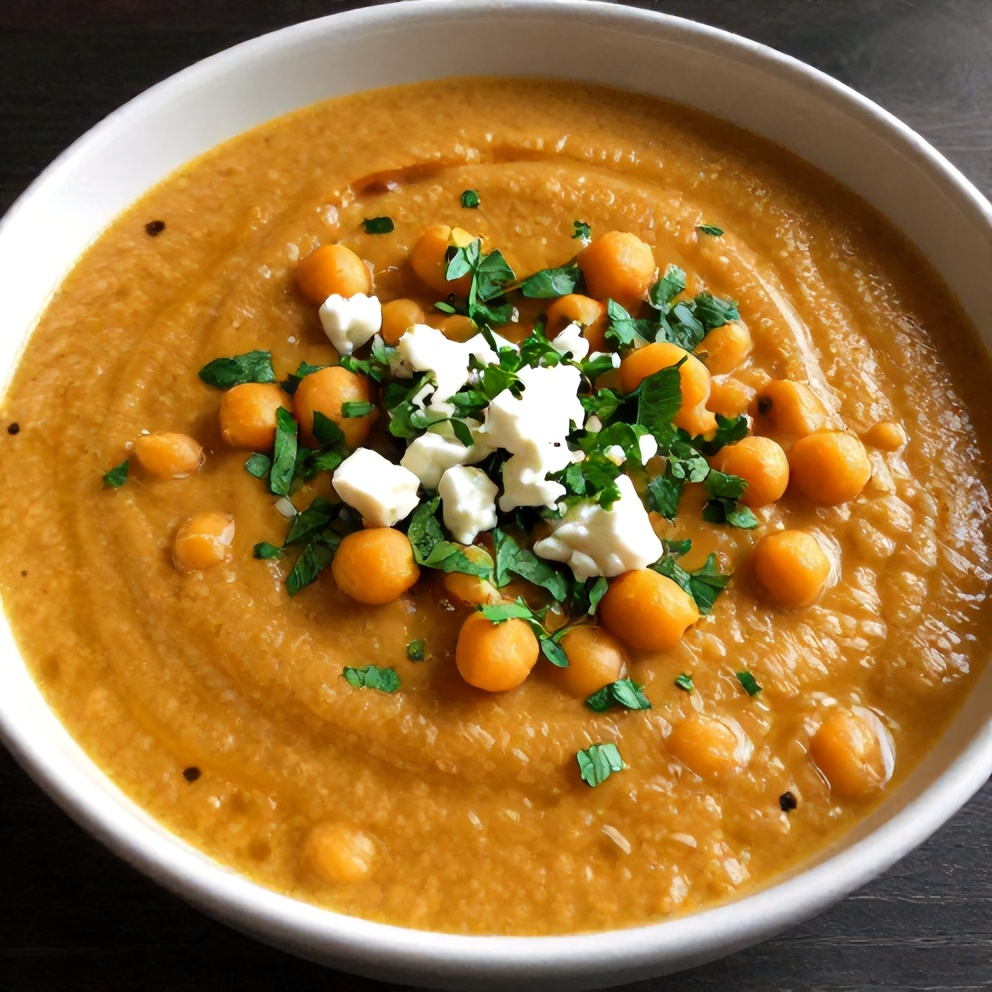 Creamy Moroccan Sweet Potato Soup with Chickpeas