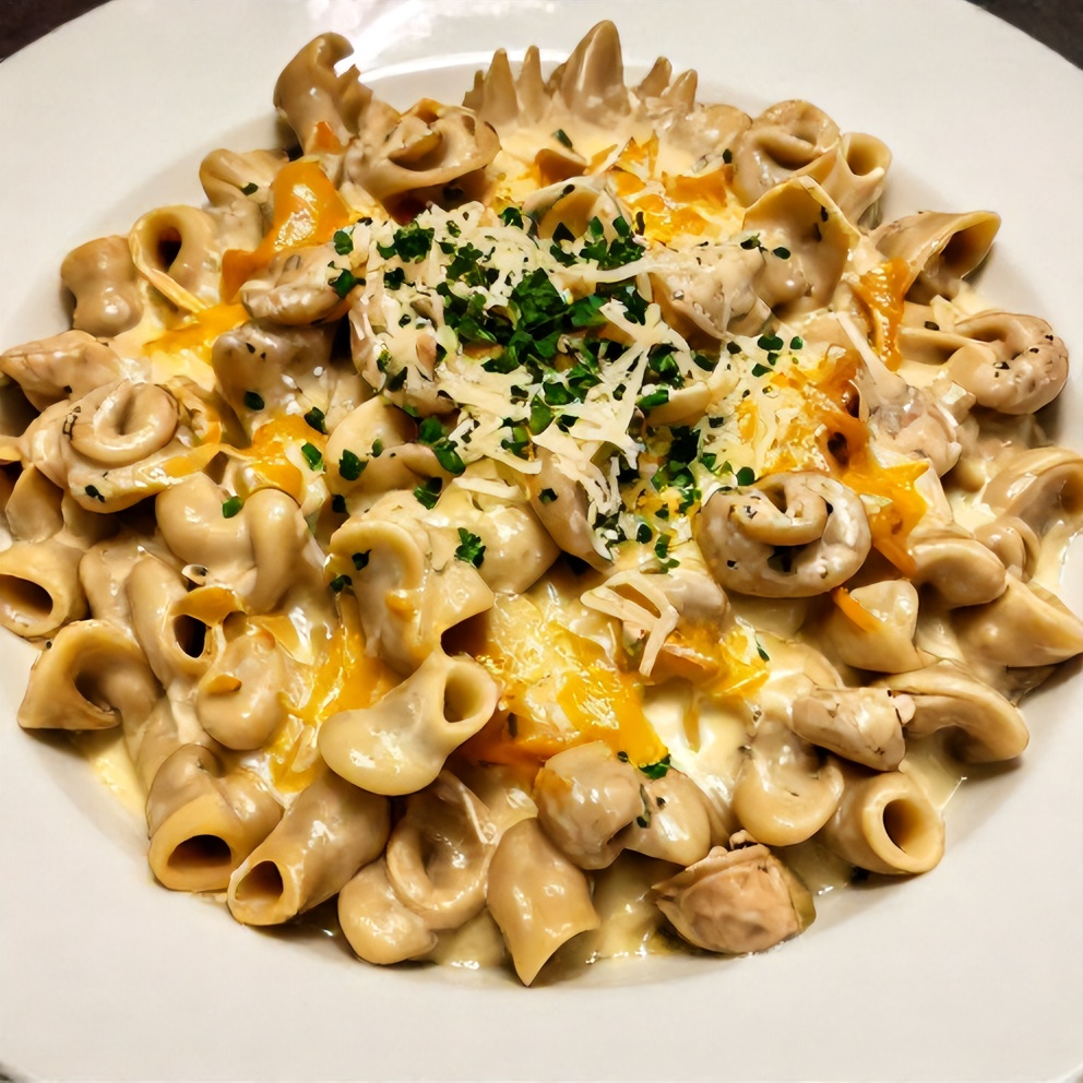 Finished Creamy Slow Cooker Chicken Tortellini Dinner