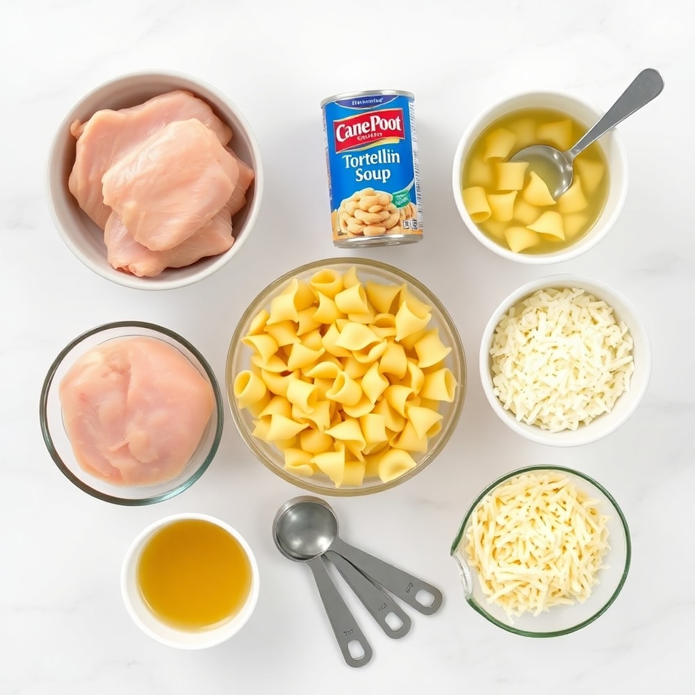 Raw ingredients for Creamy Slow Cooker Chicken Tortellini Dinner