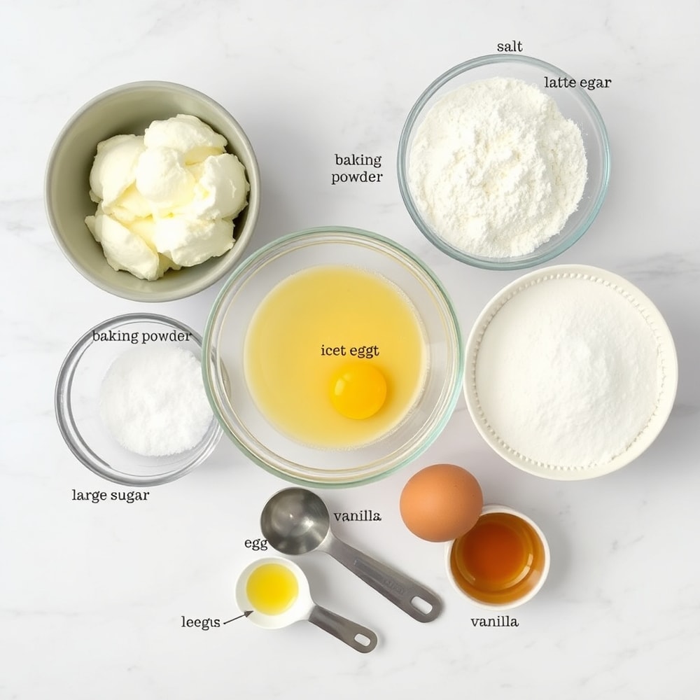 Raw ingredients for creamy swirl ice cream bread on a marble surface
