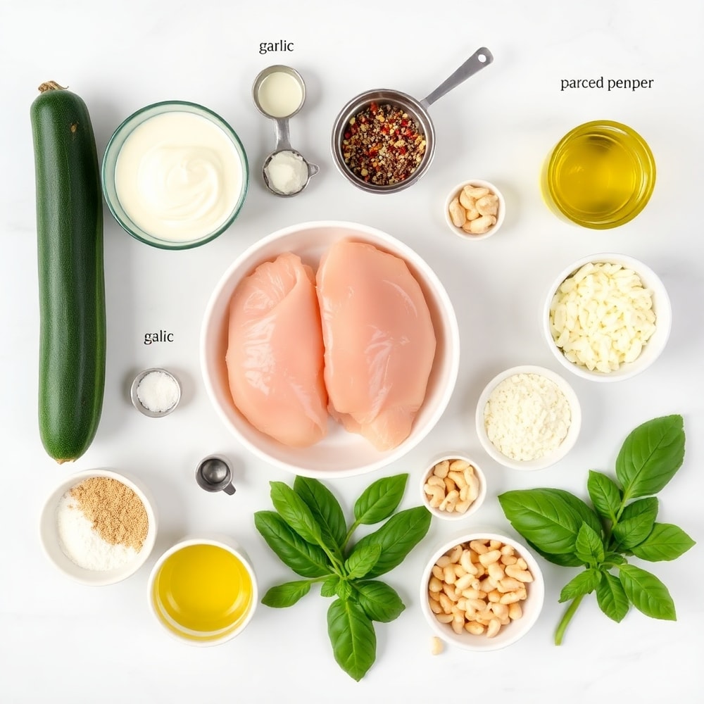 Raw Ingredients for Creamy Zucchini Noodle Chicken Alfredo