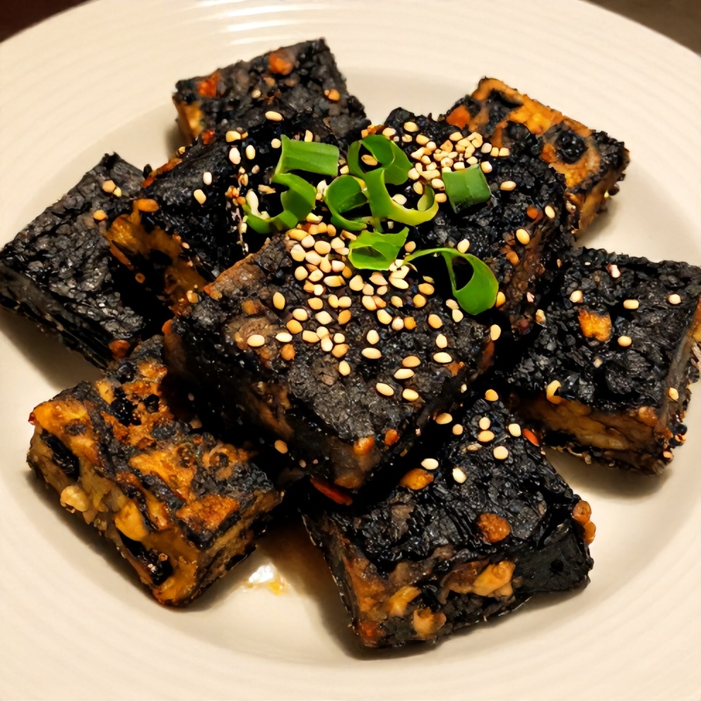 Plated crispy black pepper tofu with garnish