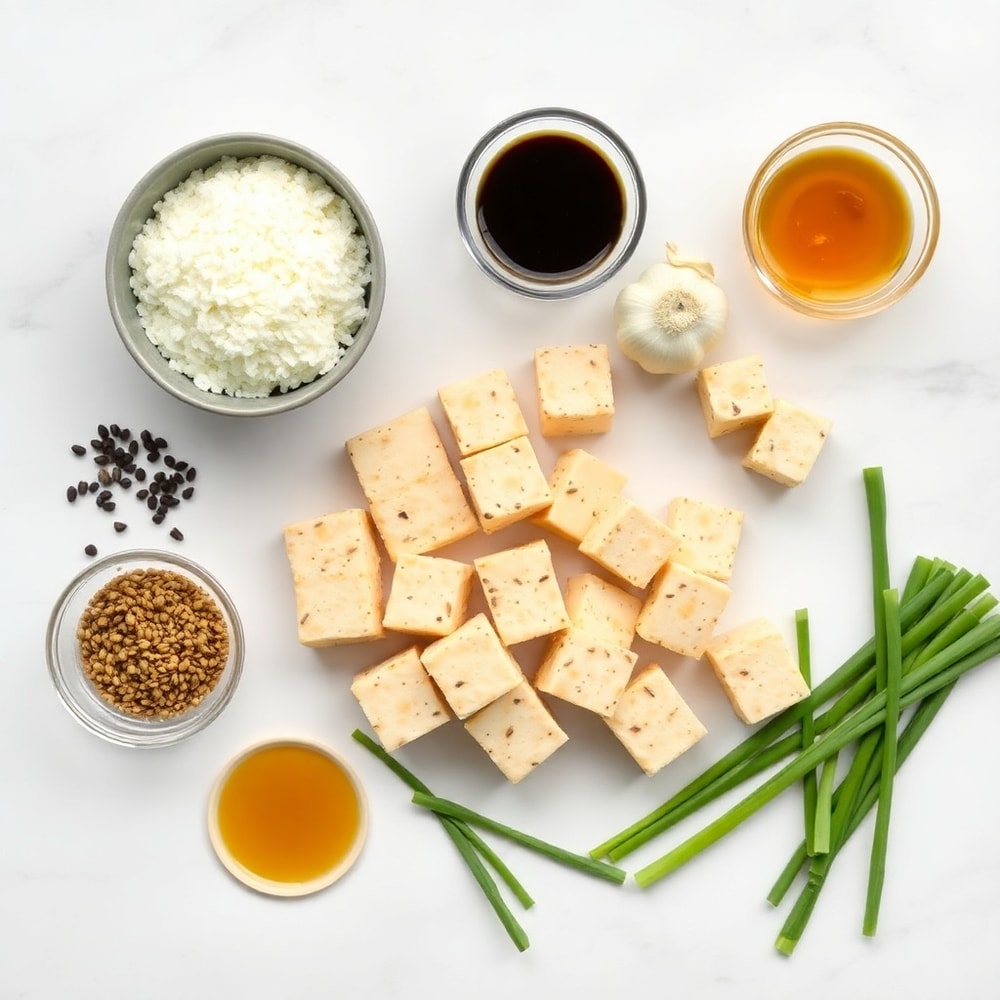Raw ingredients for crispy black pepper tofu