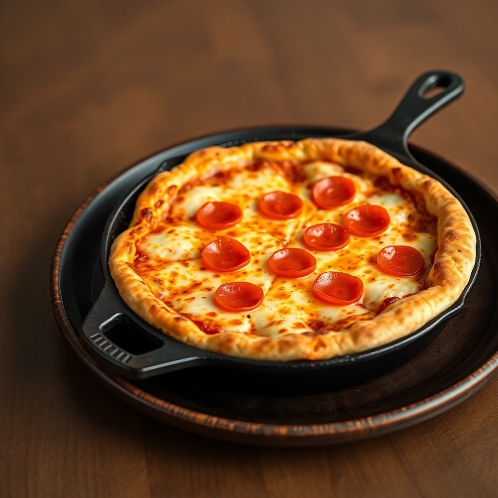 Gorgeous slice of crispy cast iron skillet pizza on a plate