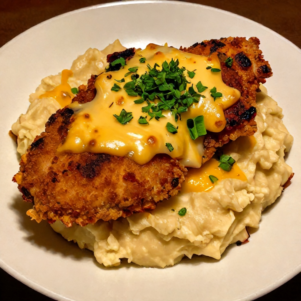 Crispy Chipotle Honey Chicken with Smoked Gouda Mashed Potatoes
