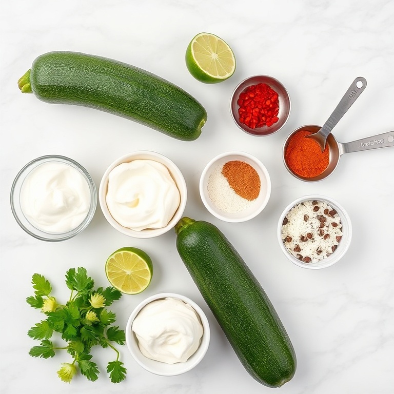 Grilled zucchini ingredients flat lay