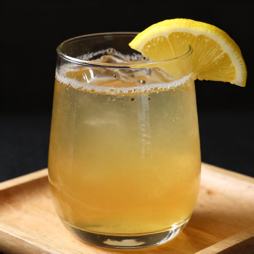 Glass of Guava White Tea Lemonade with a lemon slice garnish