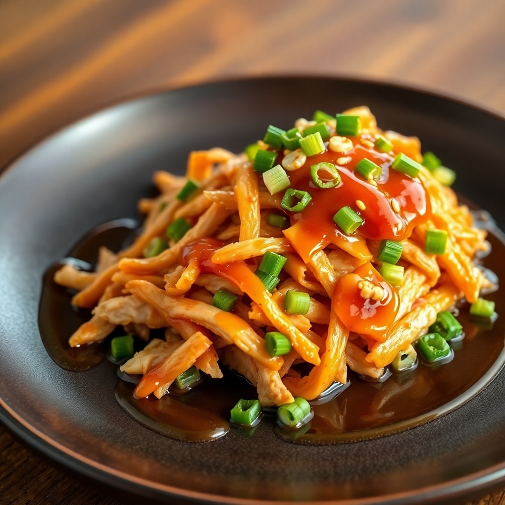 Plated Honey Garlic Chicken with green onions