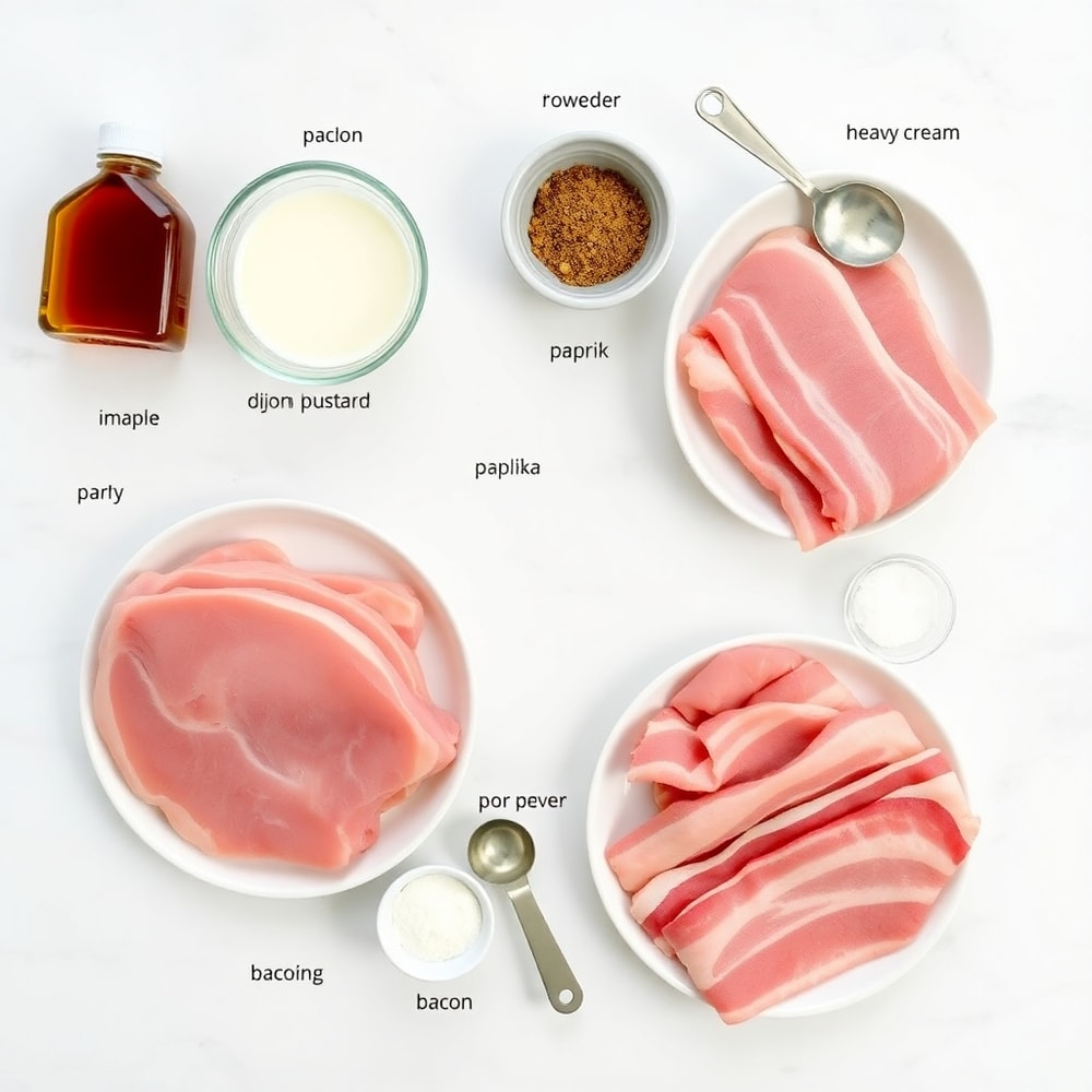 Raw ingredients for Maple Bacon Pork Chops