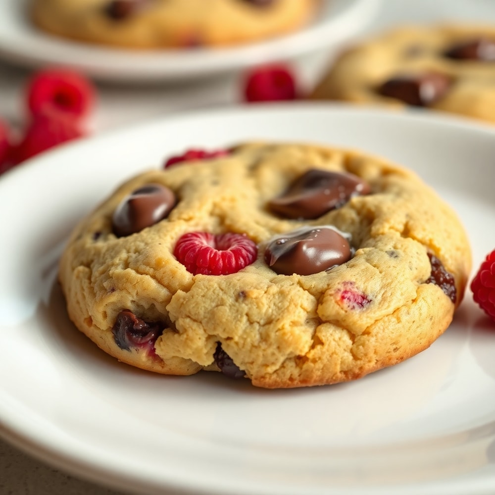 Raspberry Chocolate Chip Cookies on a Plate