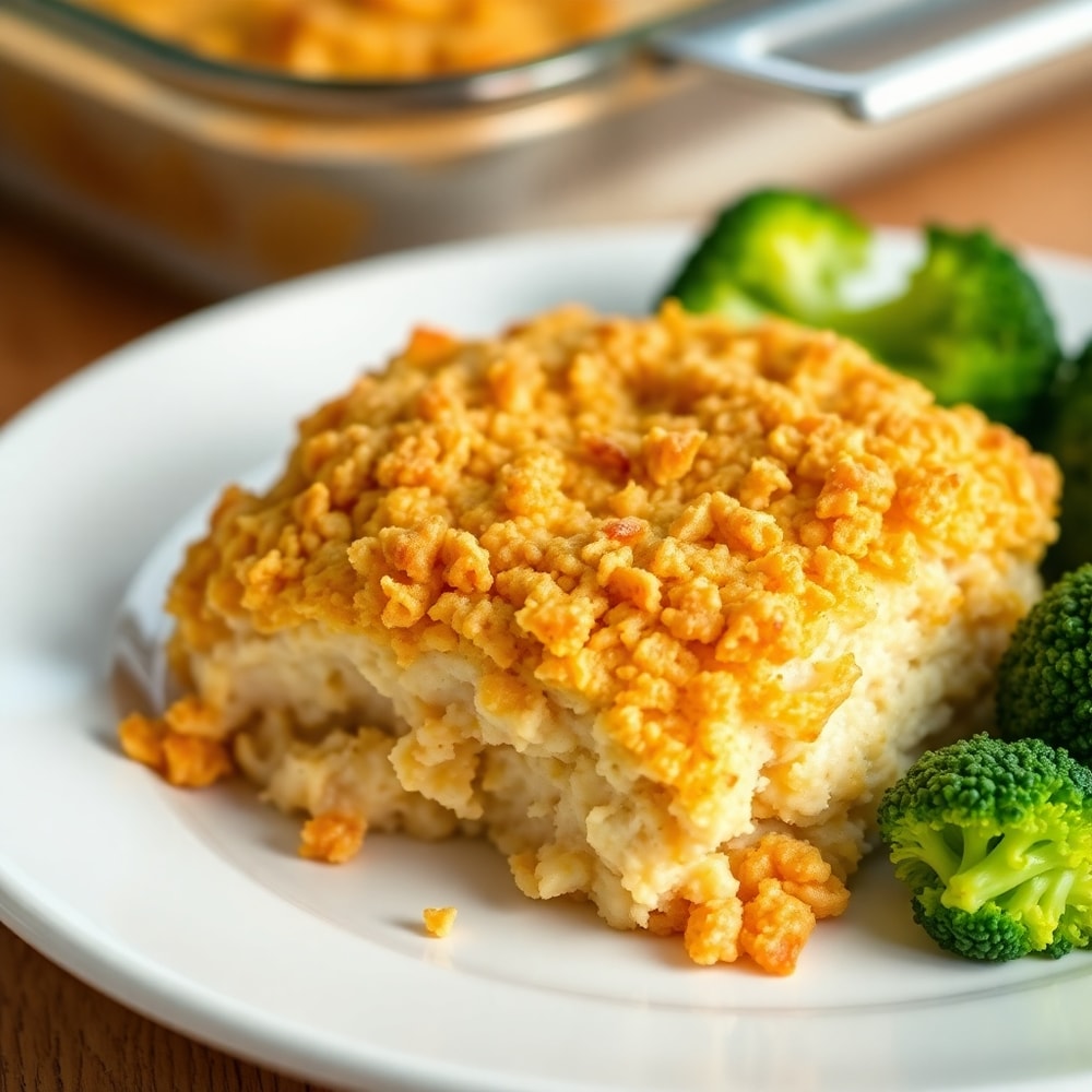 Ritz Cracker Chicken Casserole Served