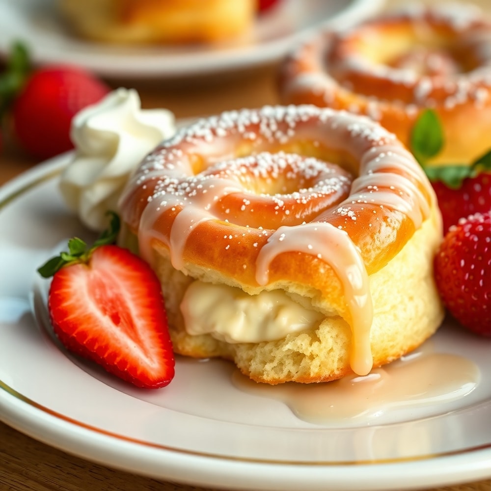Plated Strawberry Cheesecake Breakfast Rolls