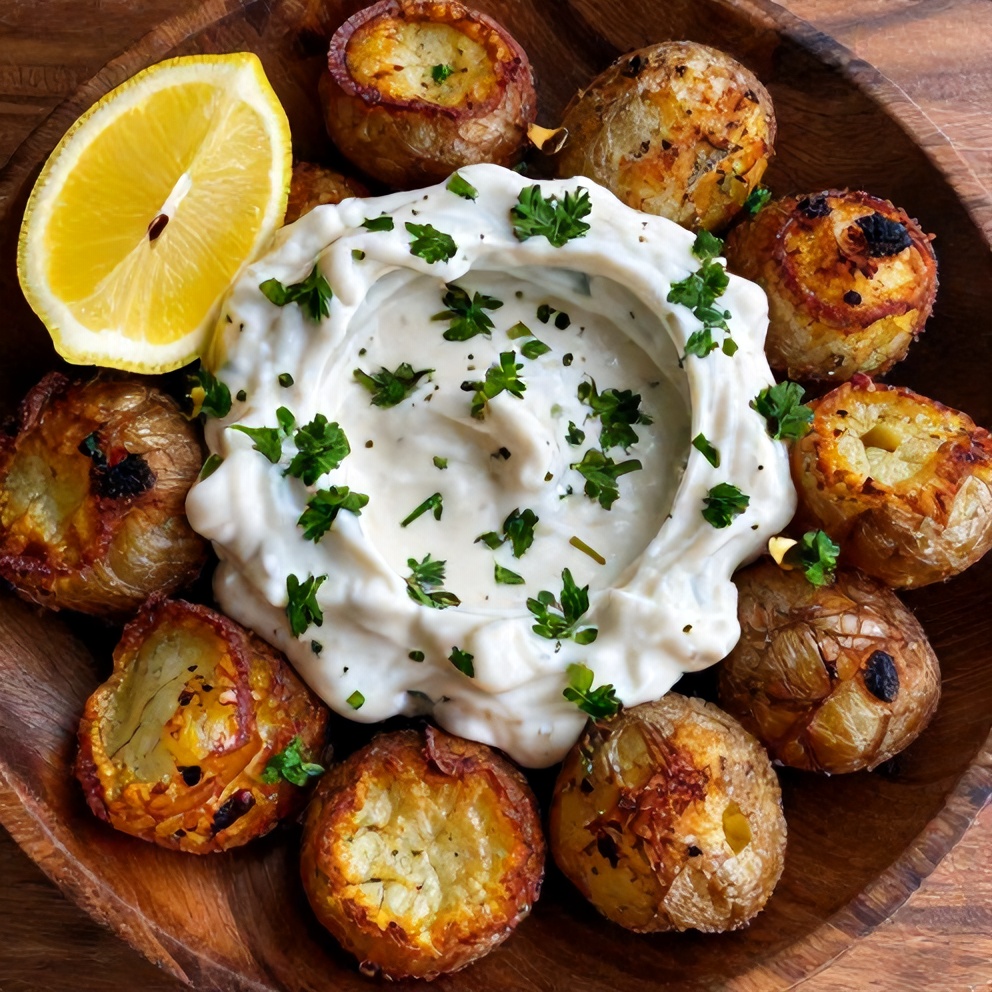 Crispy Za’atar Smashed Potatoes with Creamy Tahini Yogurt
