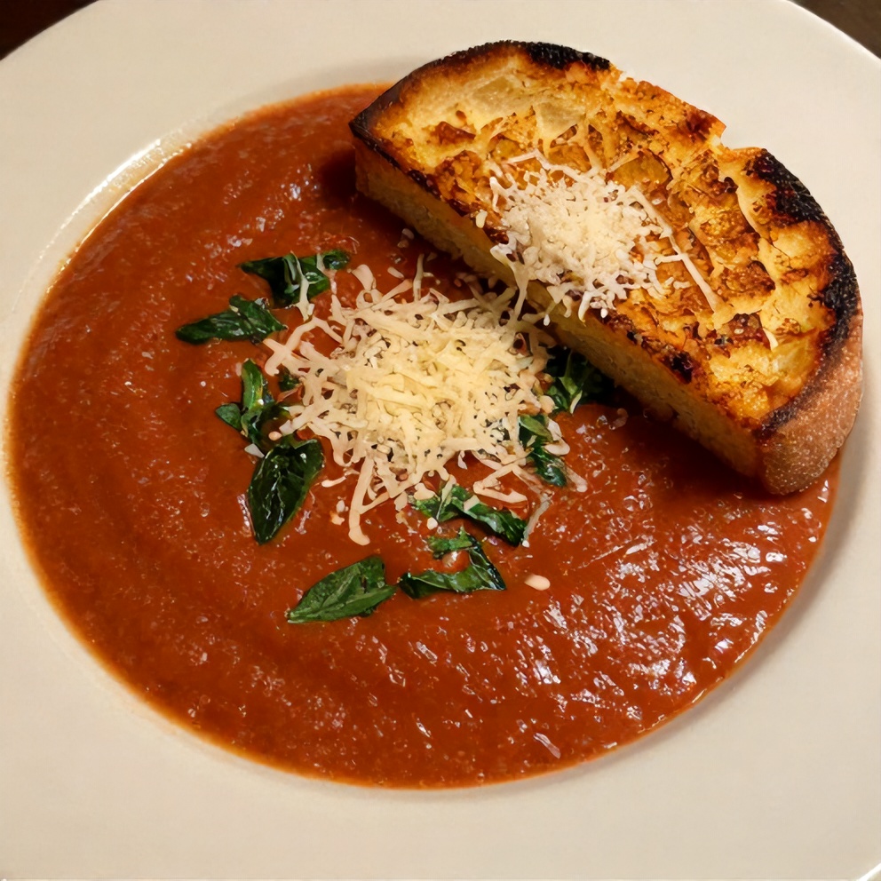 Creamy Tomato Basil Soup with Parmesan Grilled Cheese