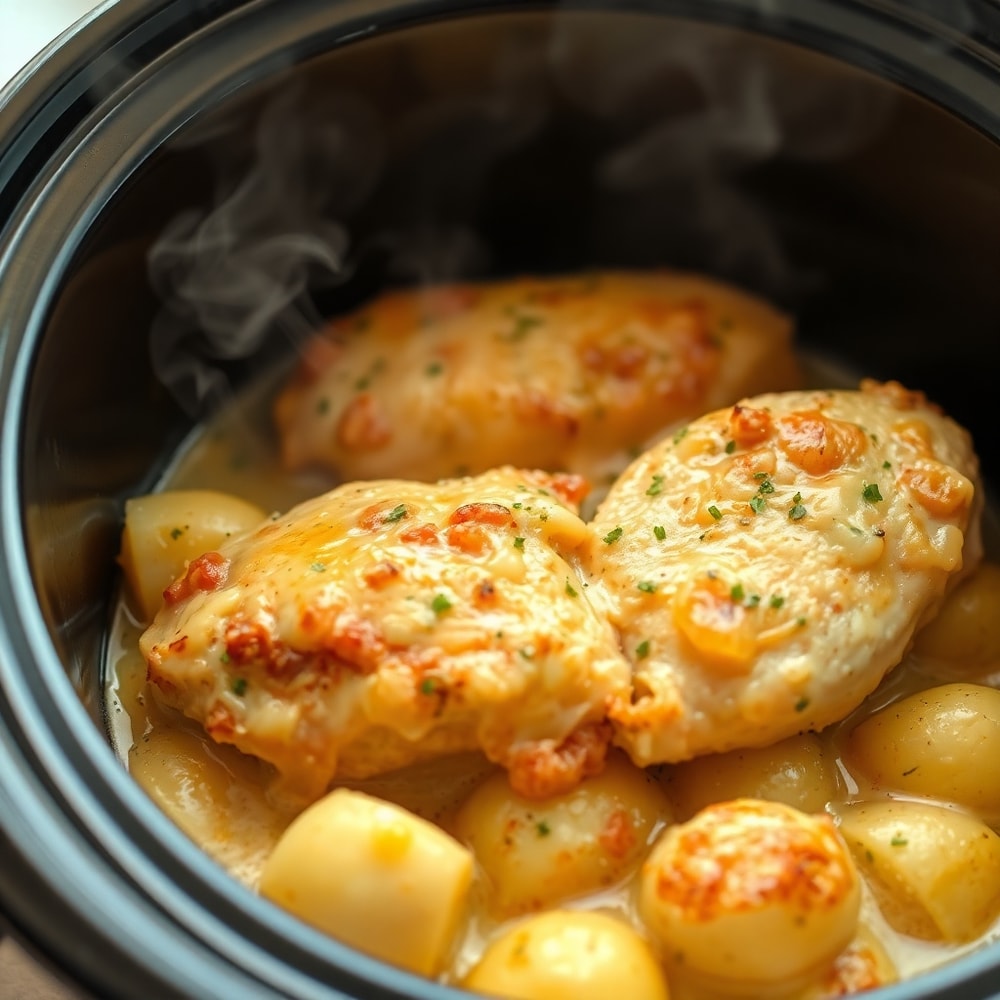 crockpot garlic parmesan chicken and potatoes