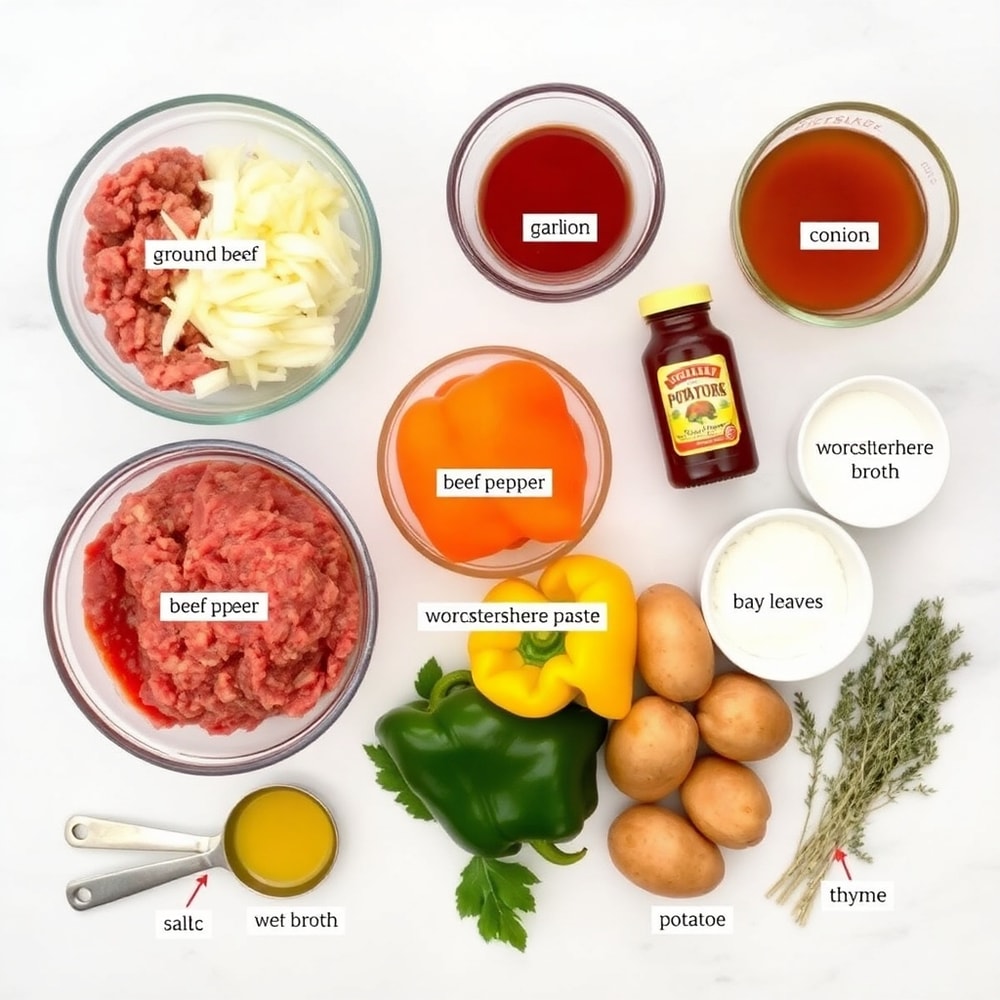 Crockpot Goulash ingredients flat lay
