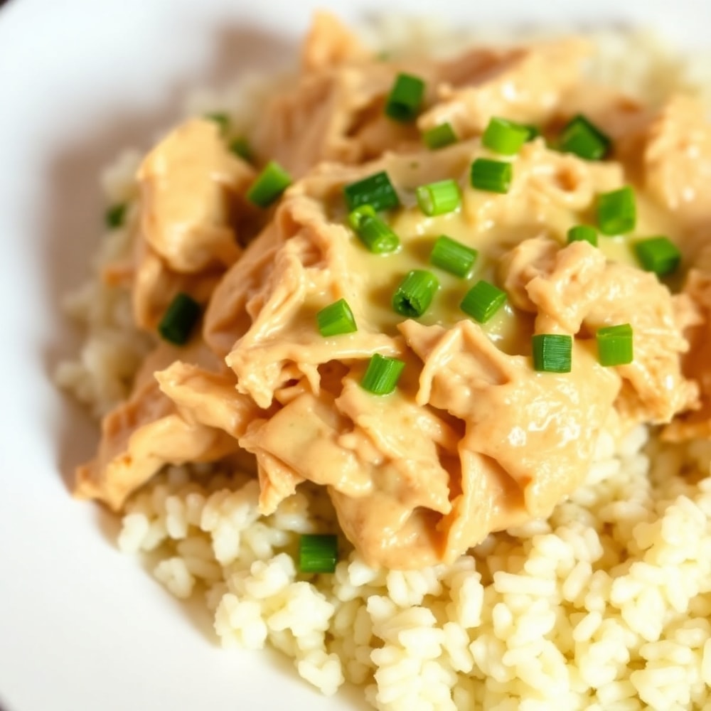 Plated Crockpot Marry Me Chicken with rice