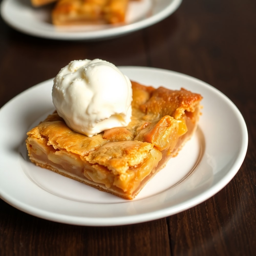 Easy Apple Pie Bars on a plate with a scoop of vanilla ice cream