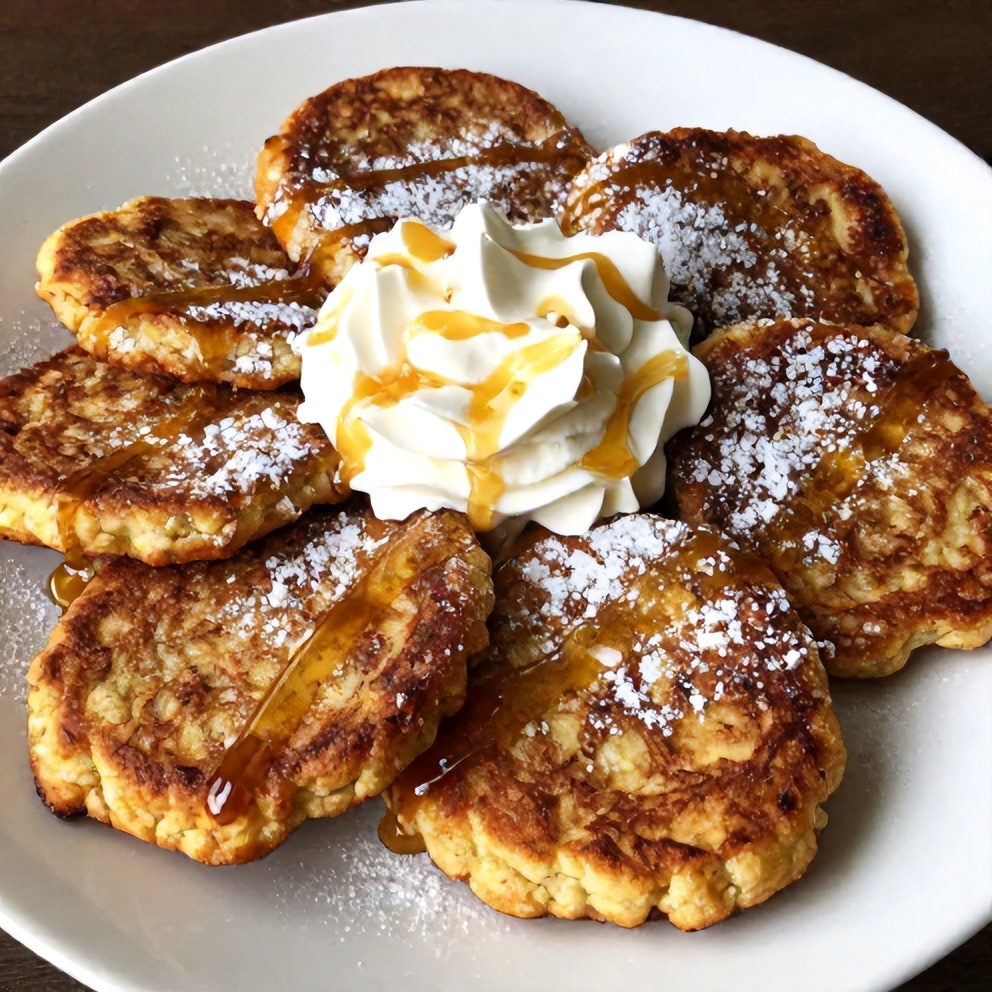 Plated Baked Cinnamon Banana Fritters with Honey Drizzle