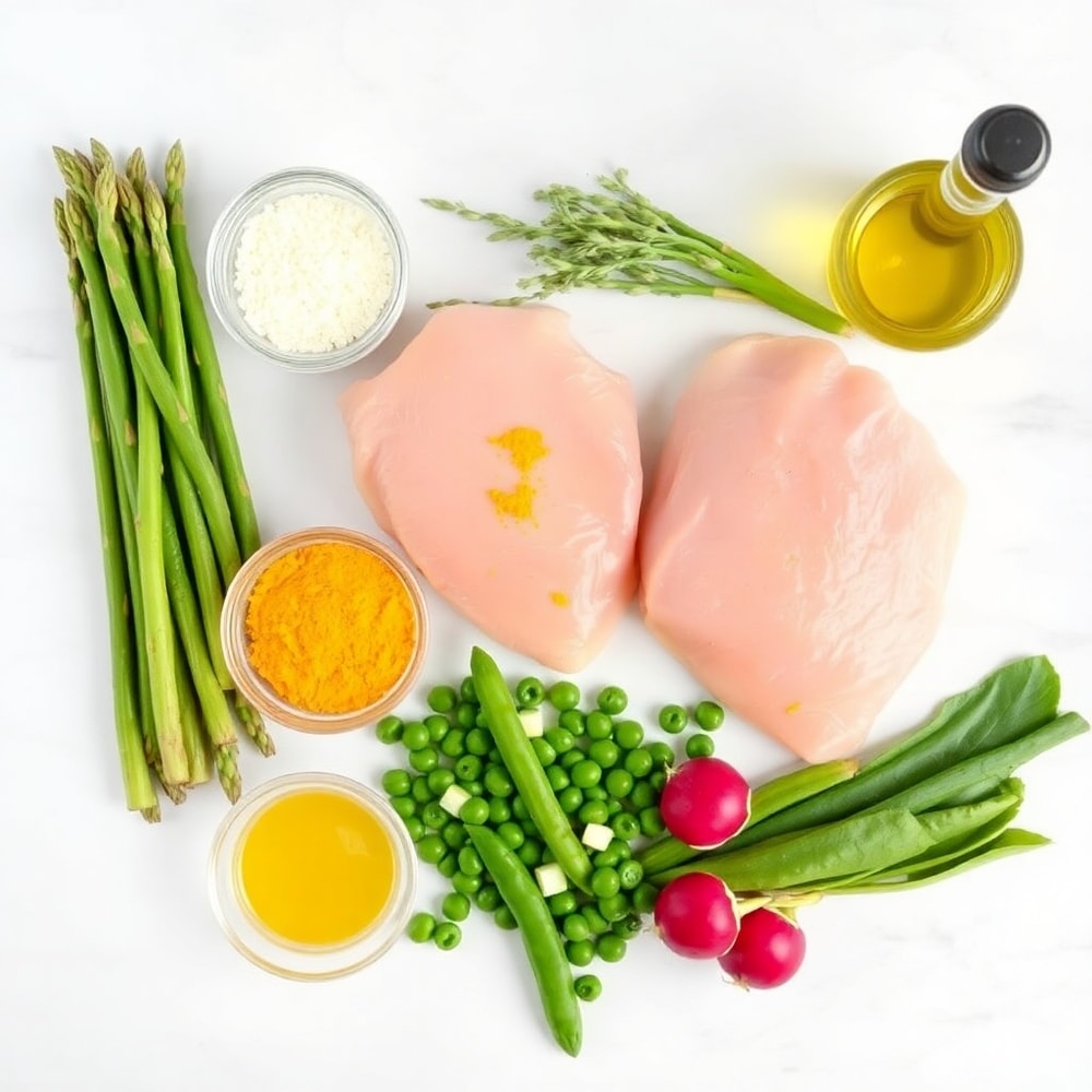 Raw ingredients for baked turmeric chicken