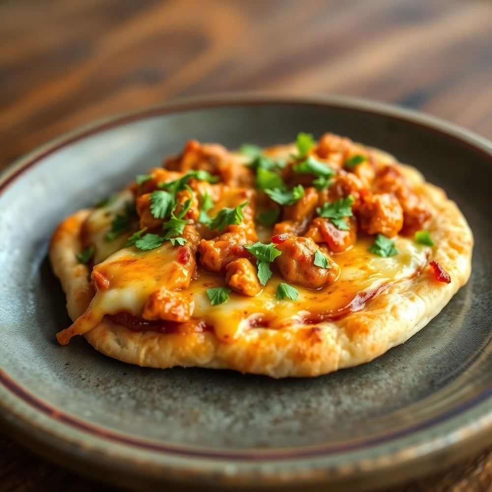 BBQ Chicken Flatbread on a rustic plate