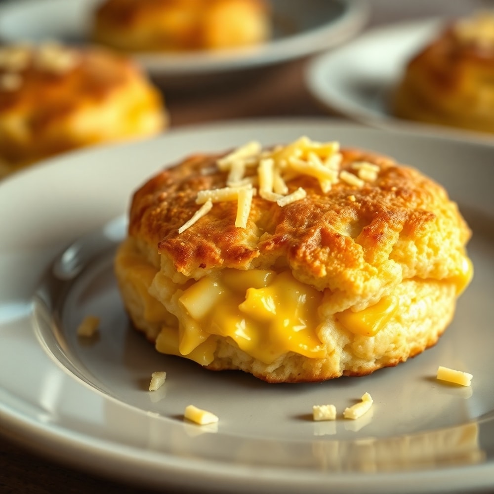 Plated cheesy protein biscuits
