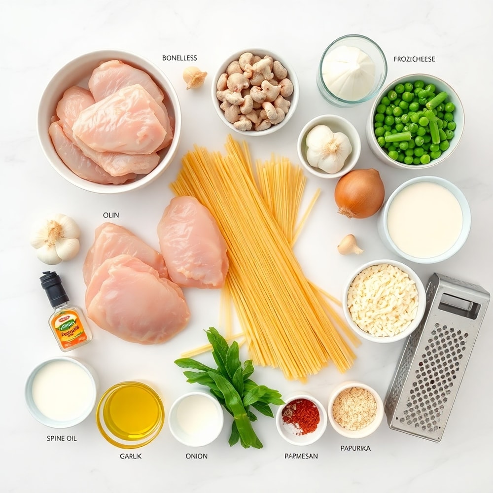 Raw ingredients for Chicken Tetrazzini