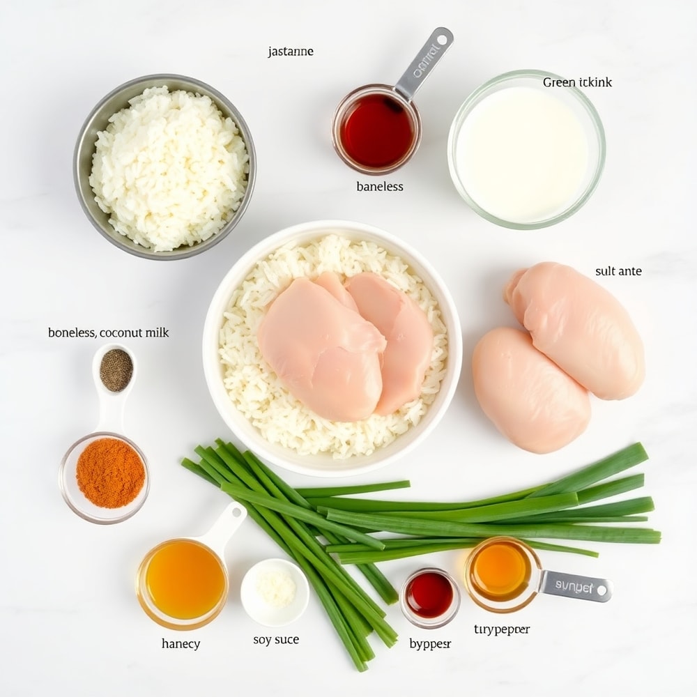 Coconut Chicken Rice Bowl Ingredients Flat Lay