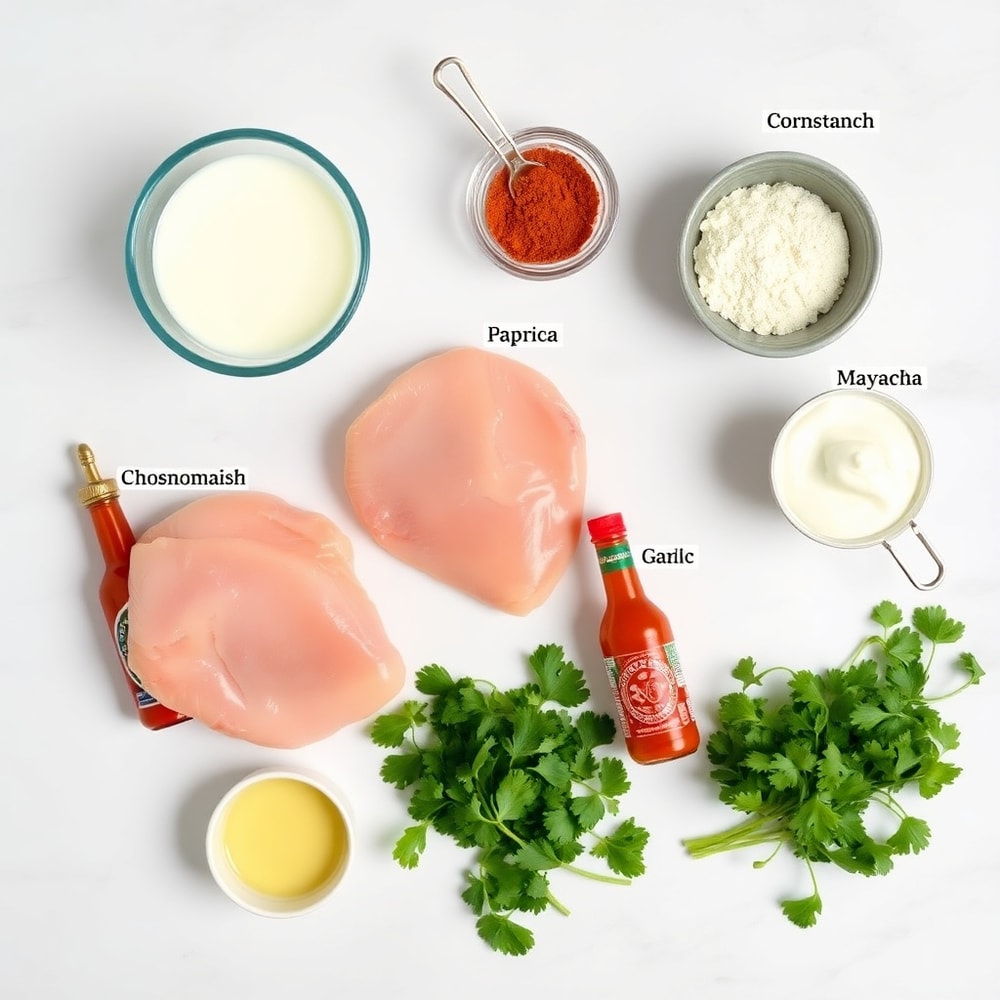 Raw ingredients for Bang Bang Chicken Skewers