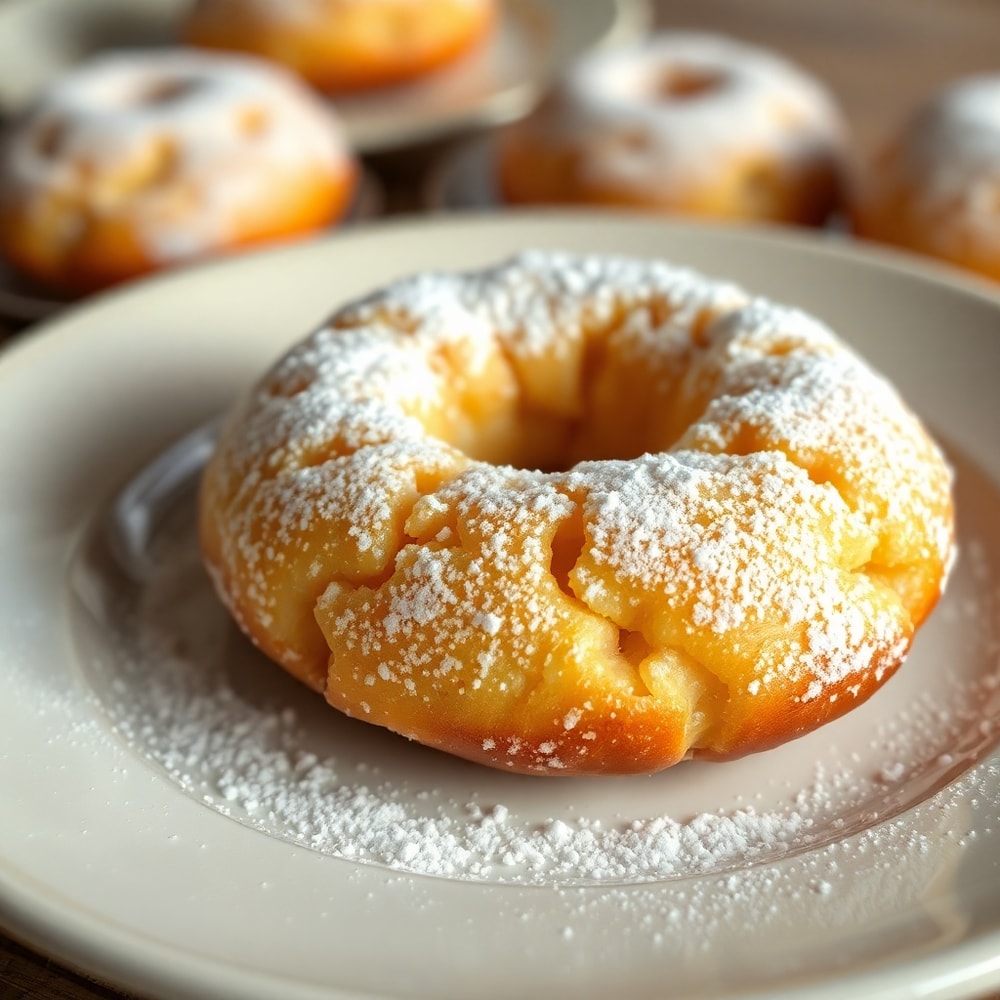 Plated bunuelos with a sprinkle of powdered sugar