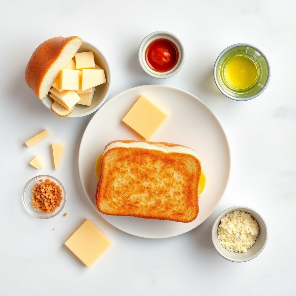 Bread, cheese, butter, and other ingredients for grilled cheese sandwich