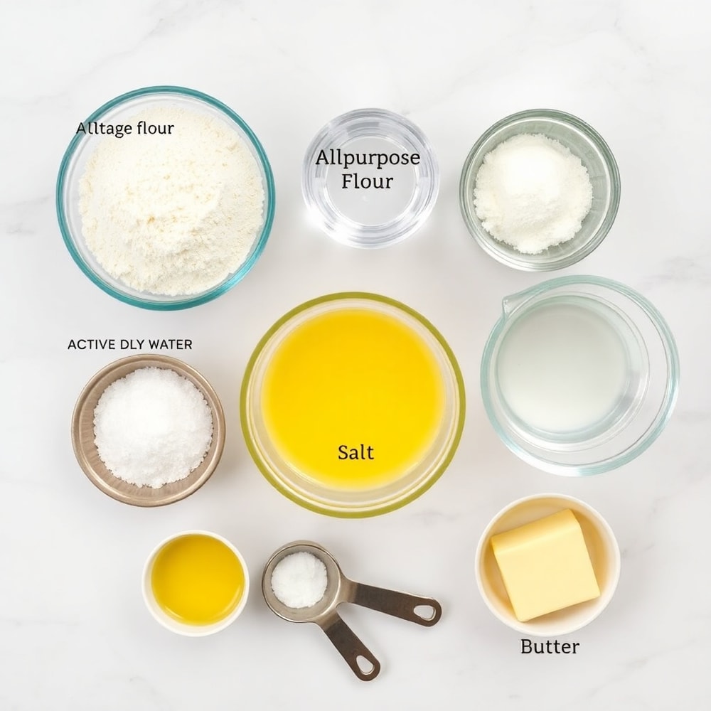 Crockpot Bread ingredients on a marble counter
