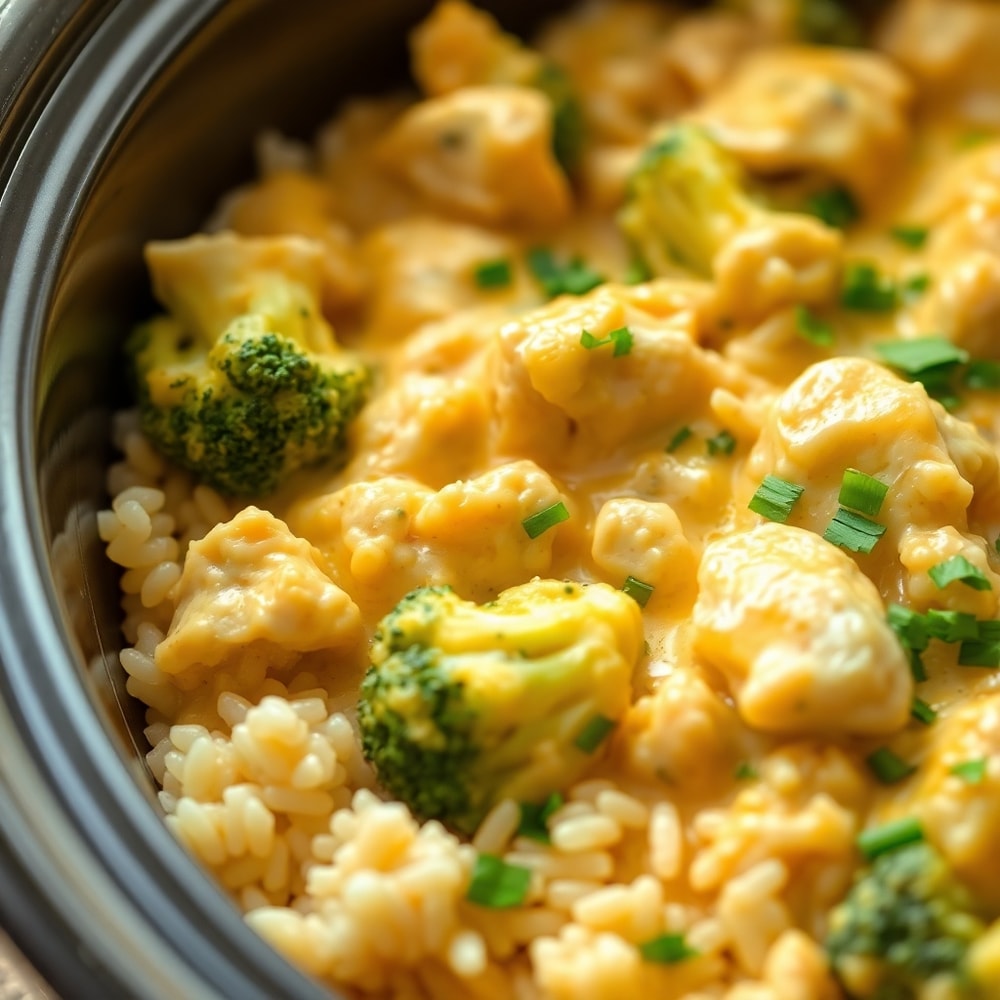 easy crockpot cheesy chicken broccoli rice