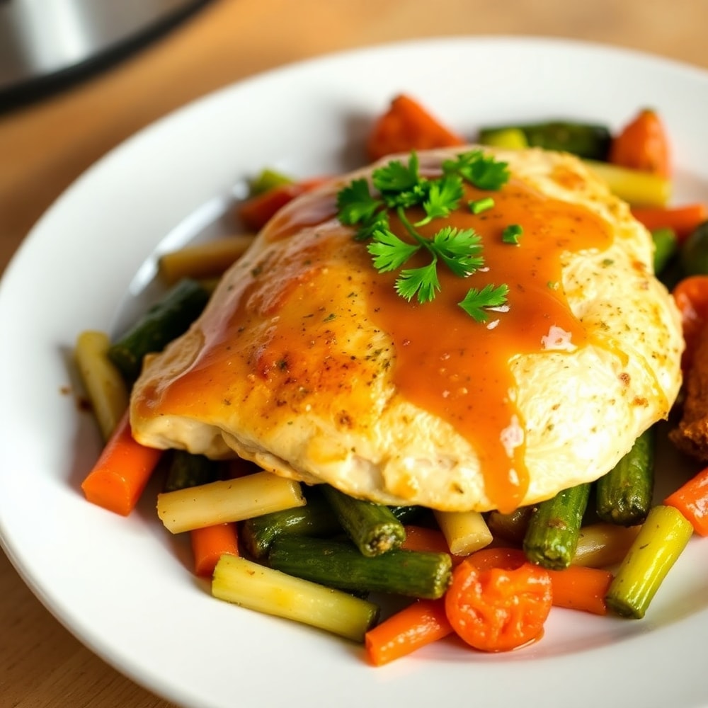 Crockpot Garlic Herb Chicken & Veggies Served