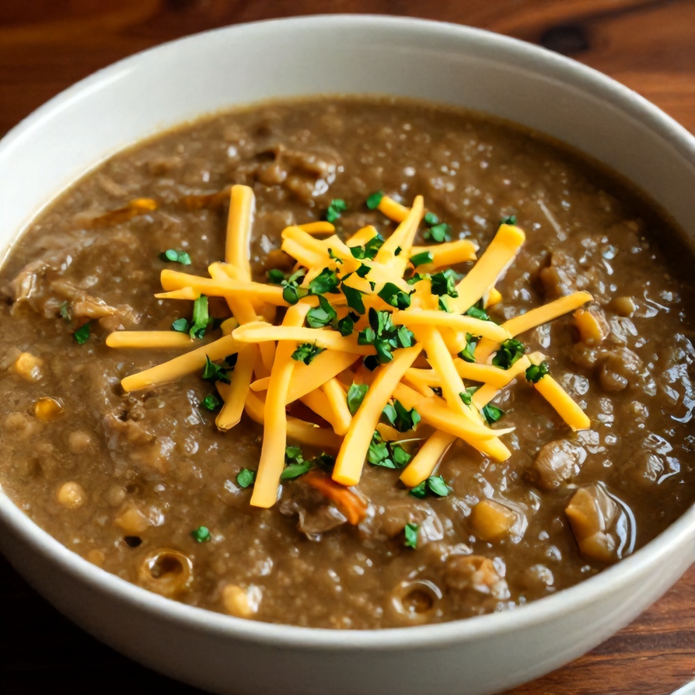 Bowl of Easy Hamburger Soup with a side of bread