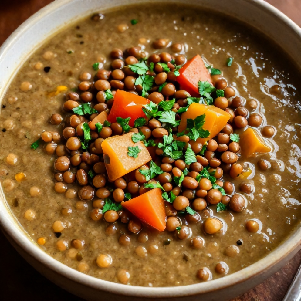 Hearty Lentil and Vegetable Soup Served