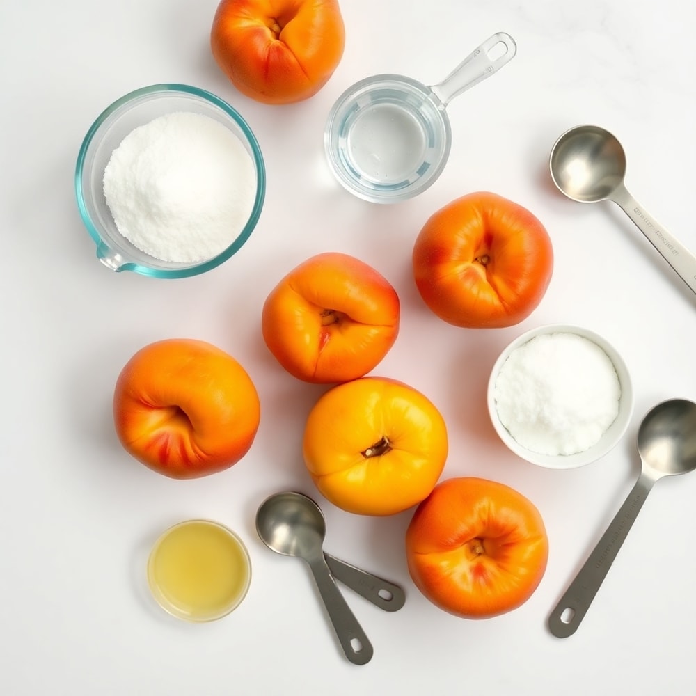 Raw ingredients for canned peaches in light syrup