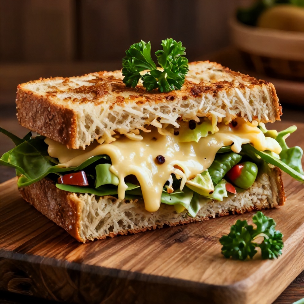 Close-up of Italian Grinder Salad Sandwich with melted cheese
