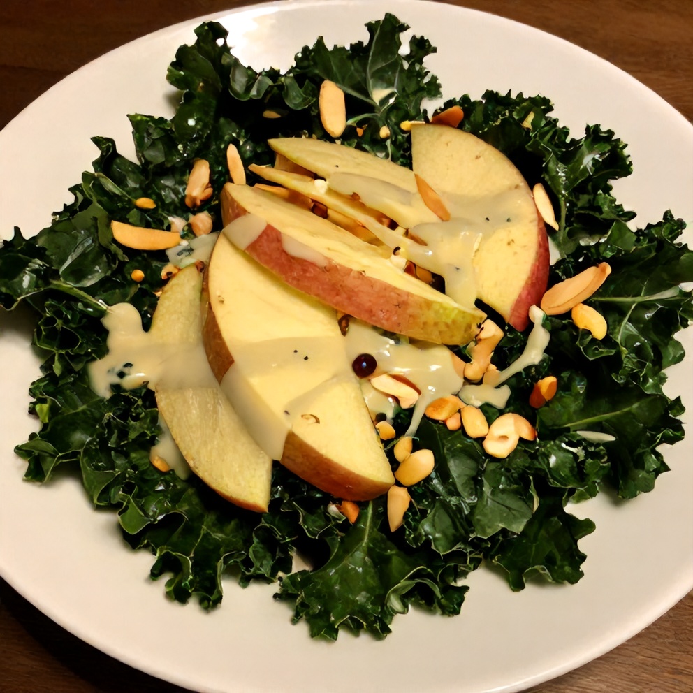 Kale and Apple Salad plated with Lemon Tahini Dressing