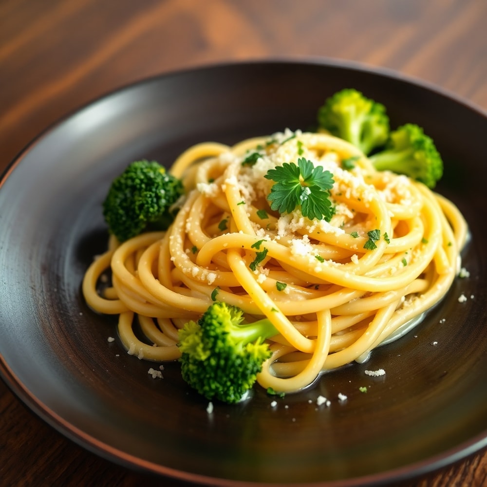 Finished Mafaldine Pasta Limone with Broccoli