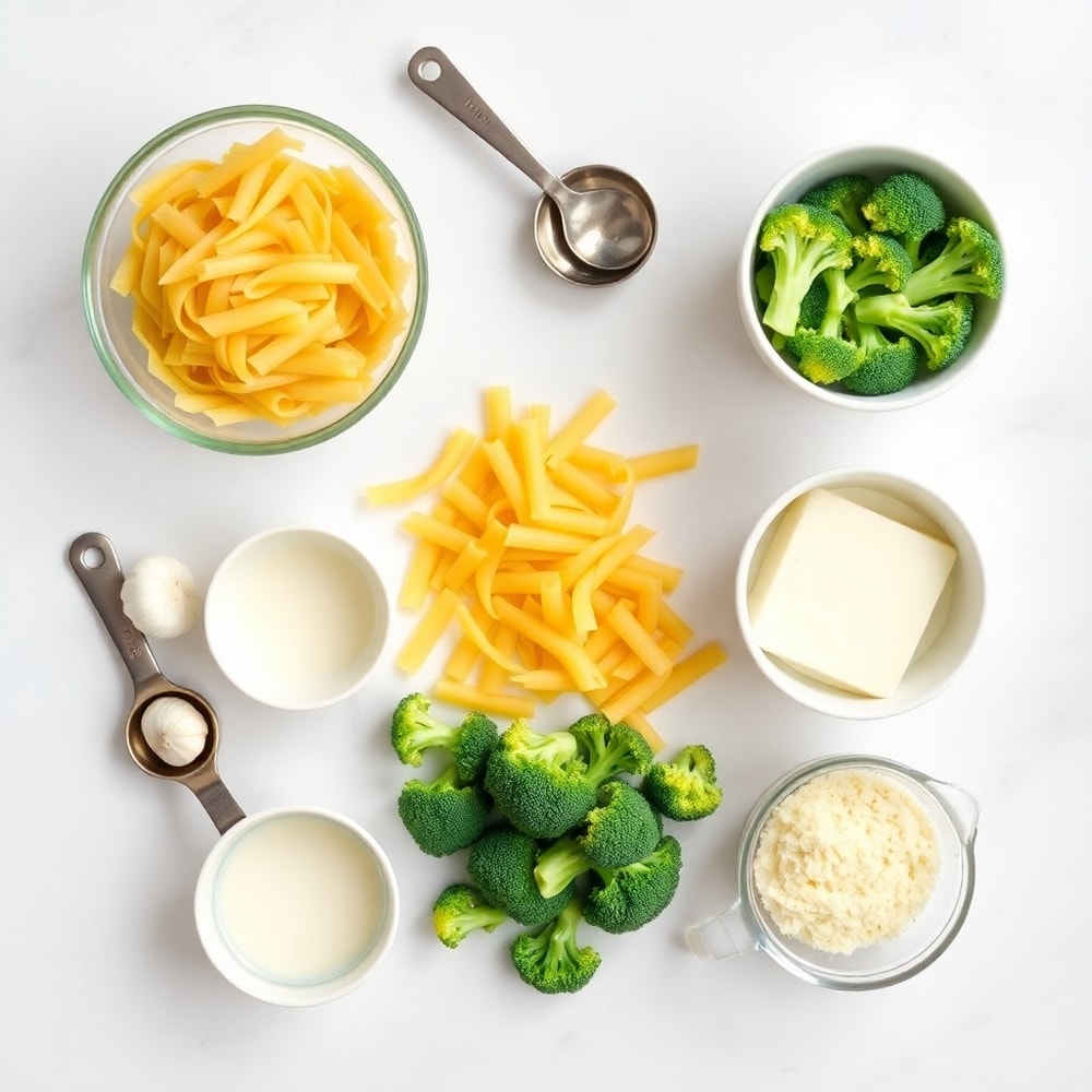 Raw ingredients for Mafaldine Pasta Limone with Broccoli