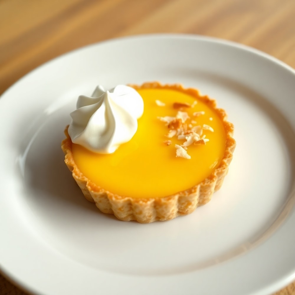 Mango Curd Tart with a dollop of whipped cream, ready to serve