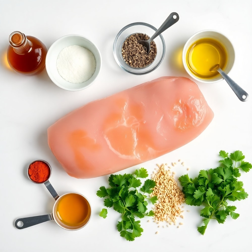 Raw ingredients for Maple Dijon Pork Tenderloin arranged on a marble surface