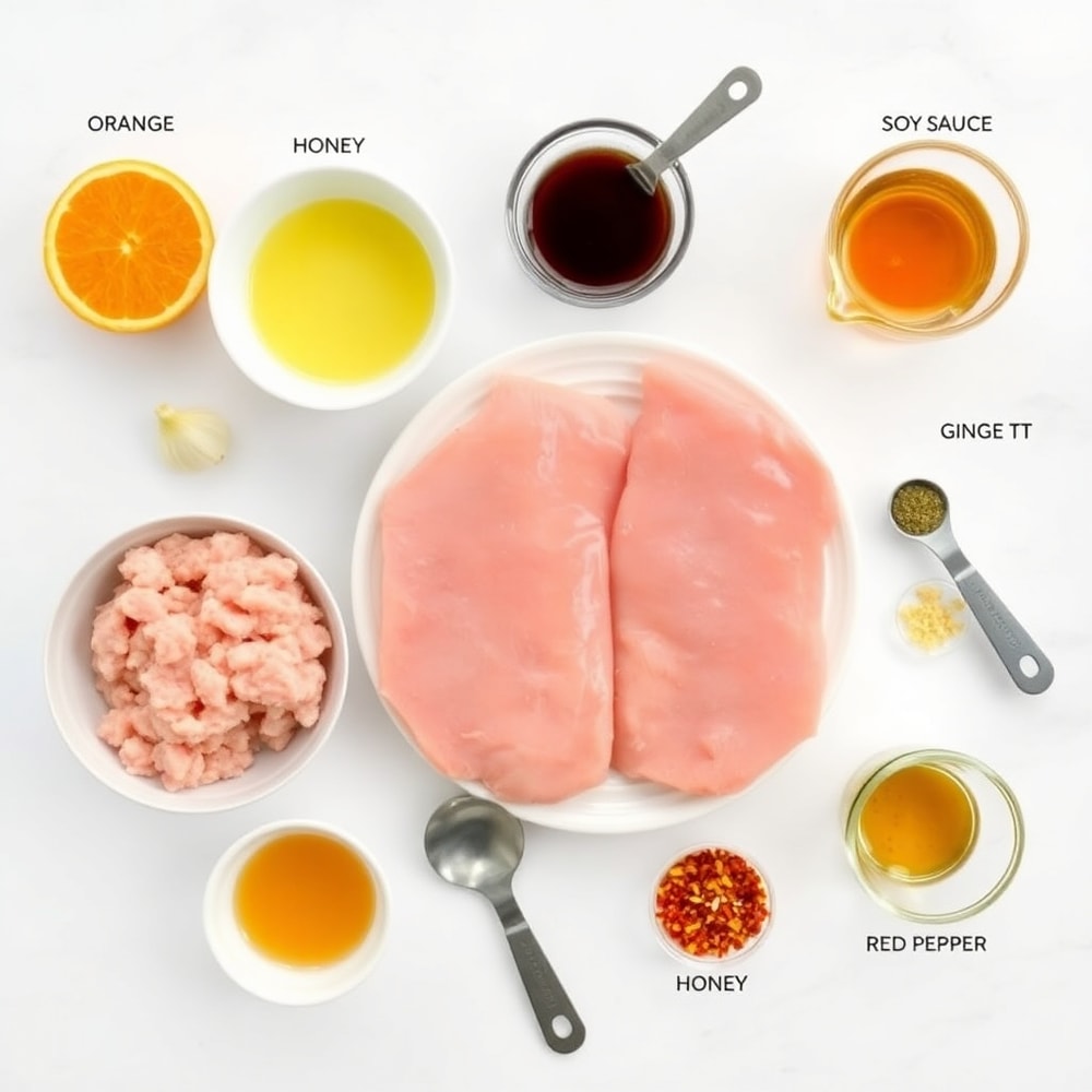 Raw ingredients for orange teriyaki turkey medallions