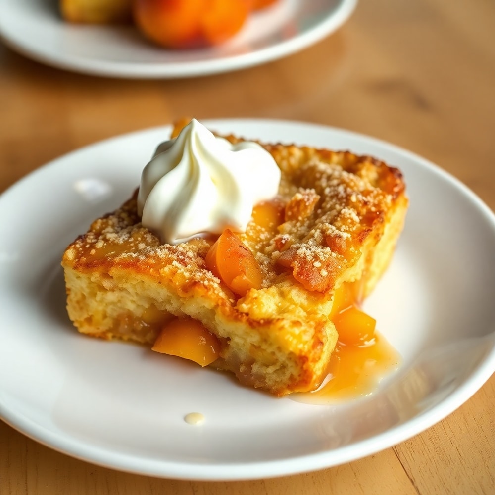 Peach Cobbler French Toast Bake on a white plate
