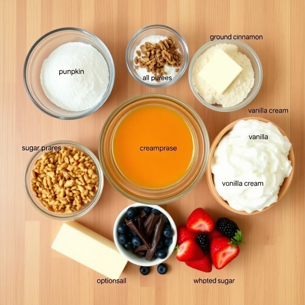 Pumpkin roll ingredients on a wooden surface