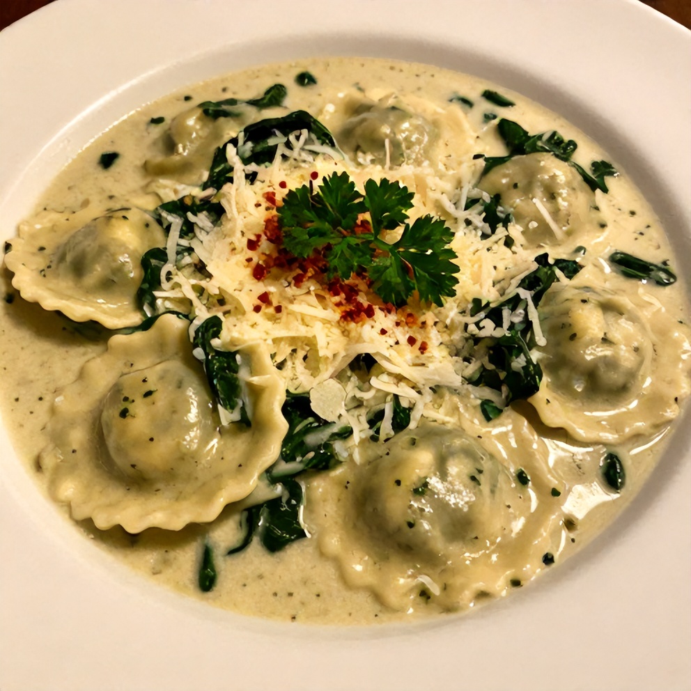 Bowl of Creamy Ravioli Soup